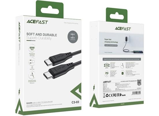 ACEFAST C3-03 for iPhone 15 Series 60W High Power USB-C to USB-C TPE Charging Data Cable 1.2m - Black